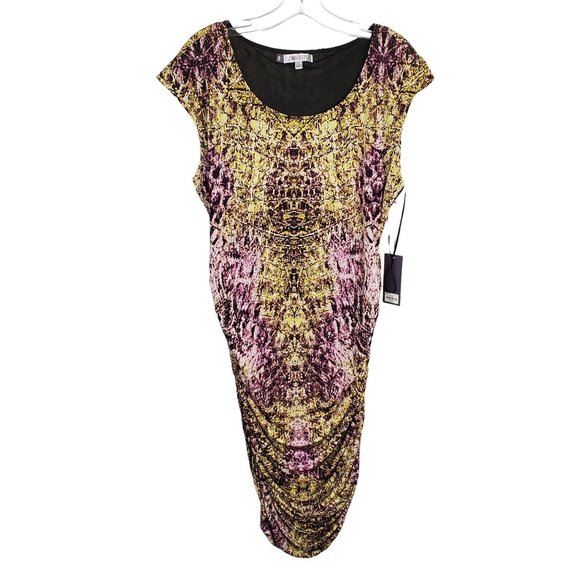 Jennifer Lopez NWT Sz XL Dress Distressed Python Jersey Knit Side Ruched Zipper - Picture 2 of 11